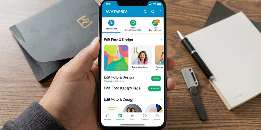 Screenshot AVATAR808 menunjukkan antarmuka pengeditan foto kertas kaca yang menarik.