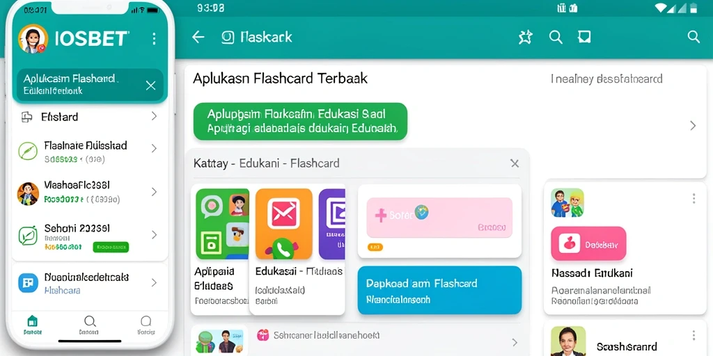 Tampilan antarmuka aplikasi IOSBET dengan berbagai fungsi Flashcard.