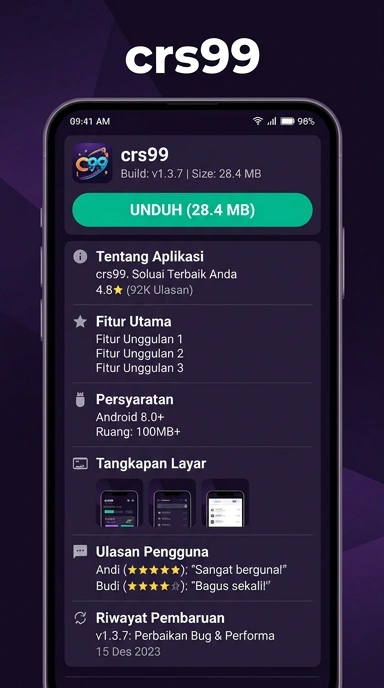 Tampilan halaman APK crs99