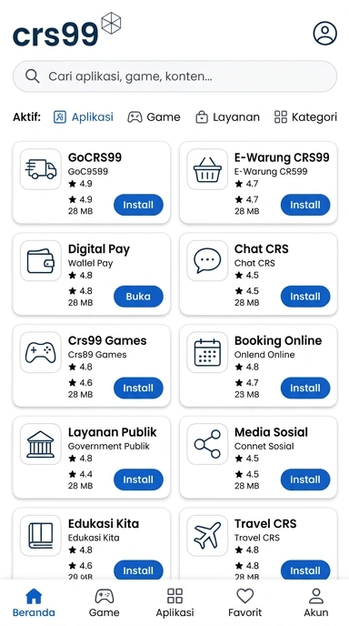 Tampilan katalog aplikasi crs99