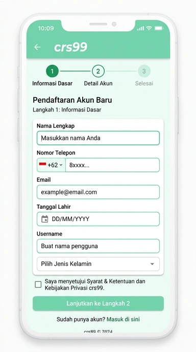 Tampilan halaman daftar crs99