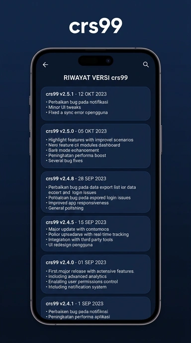 Tampilan riwayat versi crs99